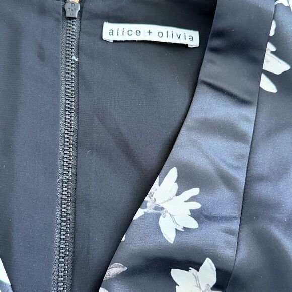 Alice + Olivia Black Floral Fit & Flare Dress Small - Picture 12 of 14